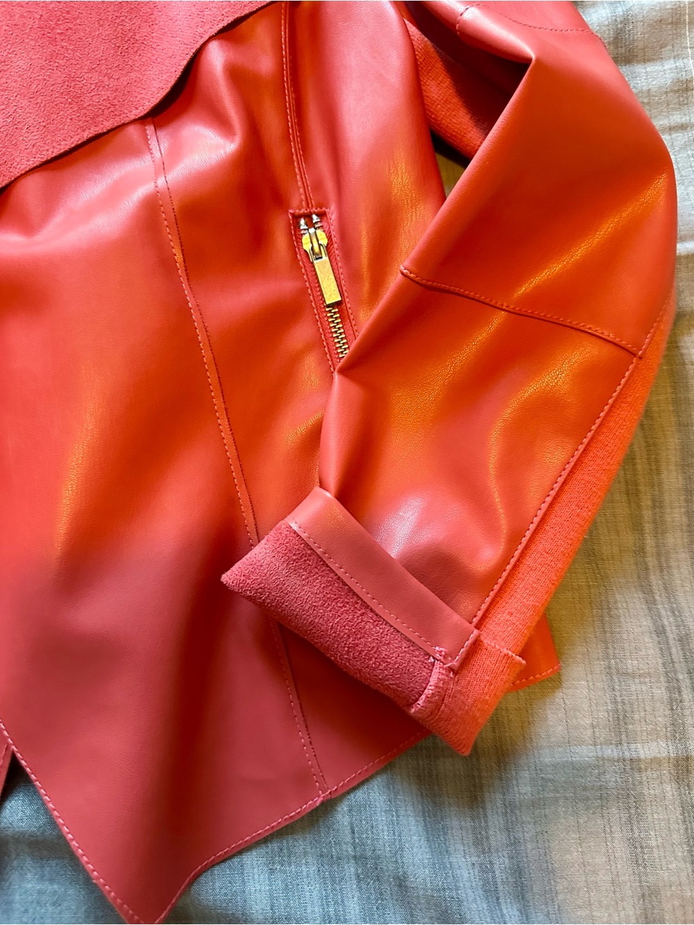 bagatelle melon color Faux Leather Draped-Collar Jacket - Picture 4 of 7